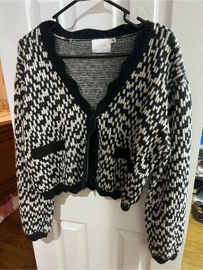 Lush Black & White Patterned Knit Cardigan